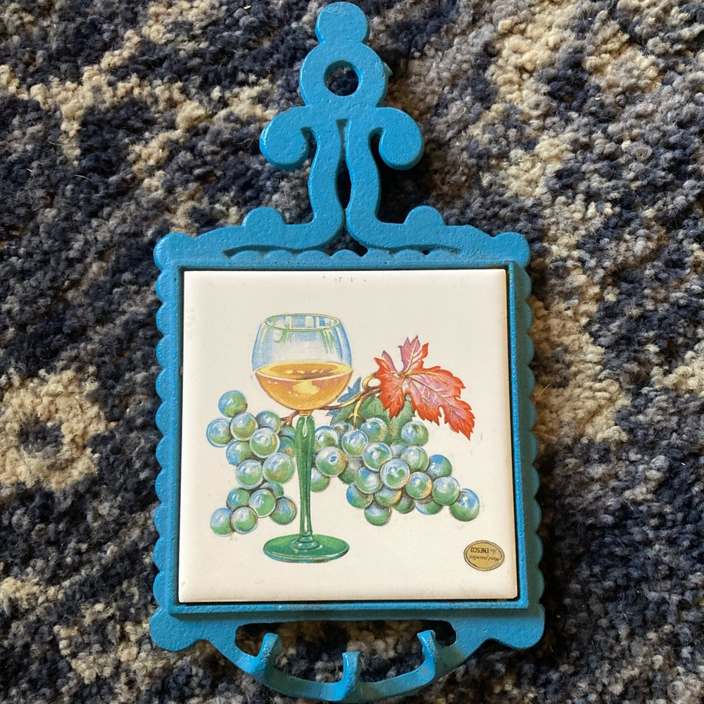 Vintage Enesco Wine and Grapes Tile Trivet
